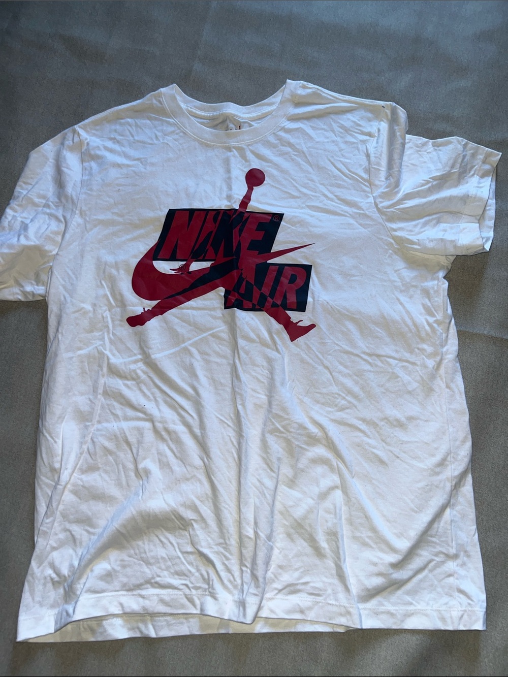 Nike White Short Sleeve T-Shirt with Red and Black Nike Air Graphic